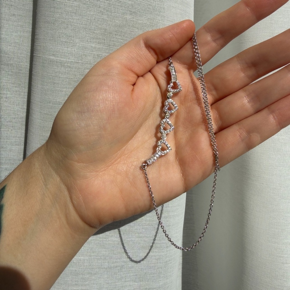 Sterling Silver Cubic Zirconia 4 Heart and
4 Leaf Clover Transforming Necklace